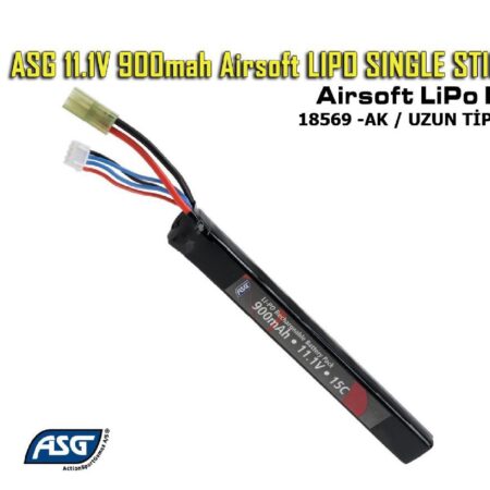 ASG 11.1v 900mAh 15C AK Serisi Uyumlu Uzun Single Stick Mini Tamiya Li-Po Pil