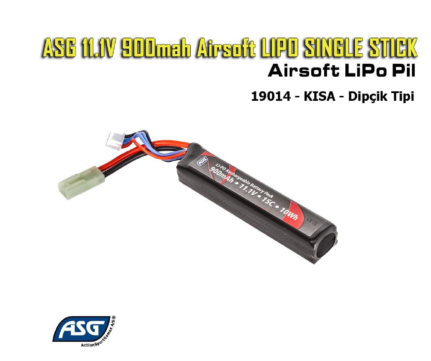 ASG 11.1v 900mAh 15C Kısa Single Stick Mini Tamiya Li-Po Pil