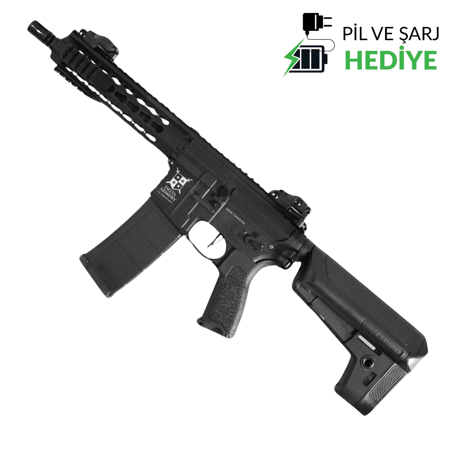 Delta Armory AR15 KeyMod 8" BRAVO Siyah AEG Airsoft Tüfek / Pil Şarj Setli