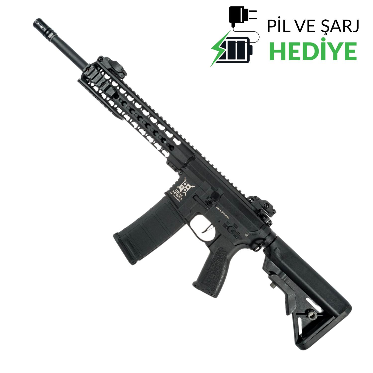 Delta Armory M4 AR15 KeyMod 10" Charlie Siyah AEG Airsoft Tüfek / Pil Şarj Setli