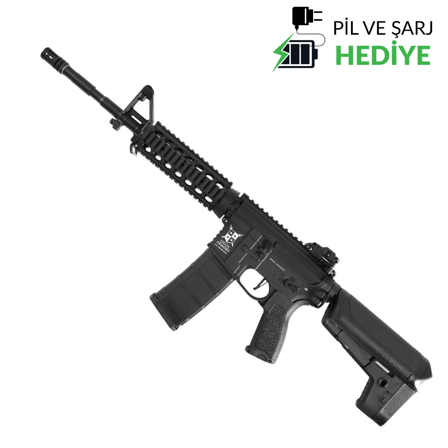 Delta Armory M4 AR15 RIS Charlie Siyah AEG Airsoft Tüfek / Pil Şarj Setli