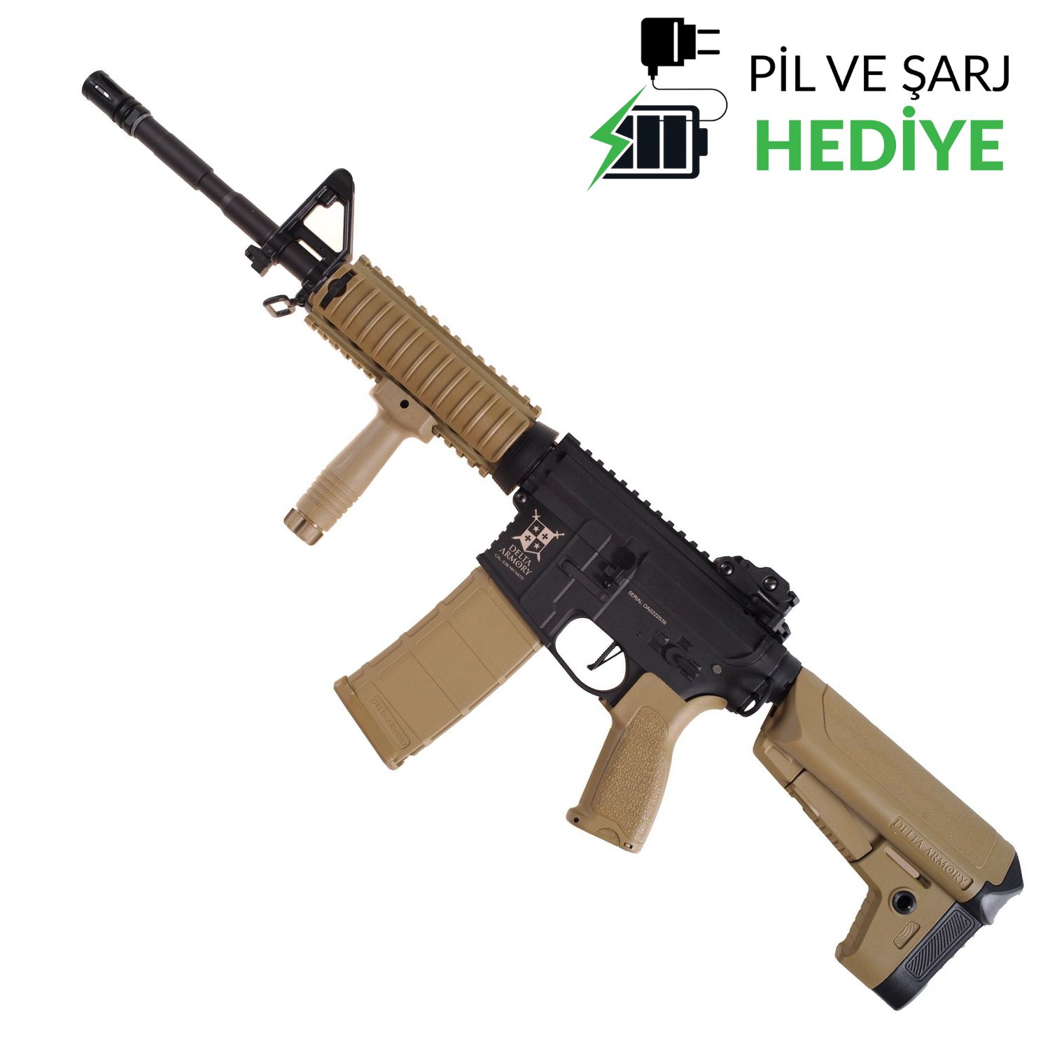 Delta Armory M4 AR15 RIS Charlie Half Tan AEG Airsoft Tüfek / Pil Şarj Setli