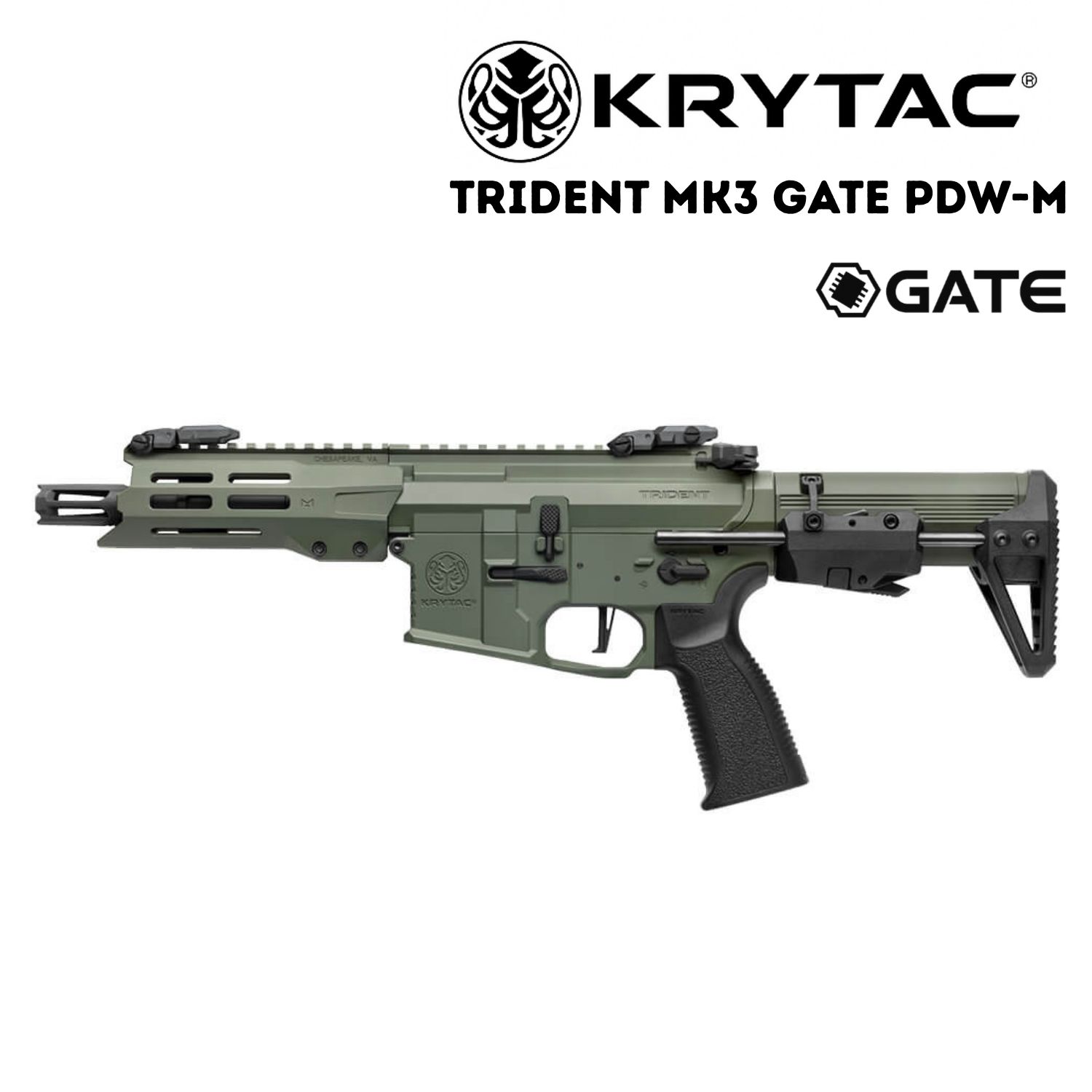 KRYTAC Trident MK3 GATE PDW-M (M-Lok) FG Haki Yeşil AEG Airsoft Tüfek