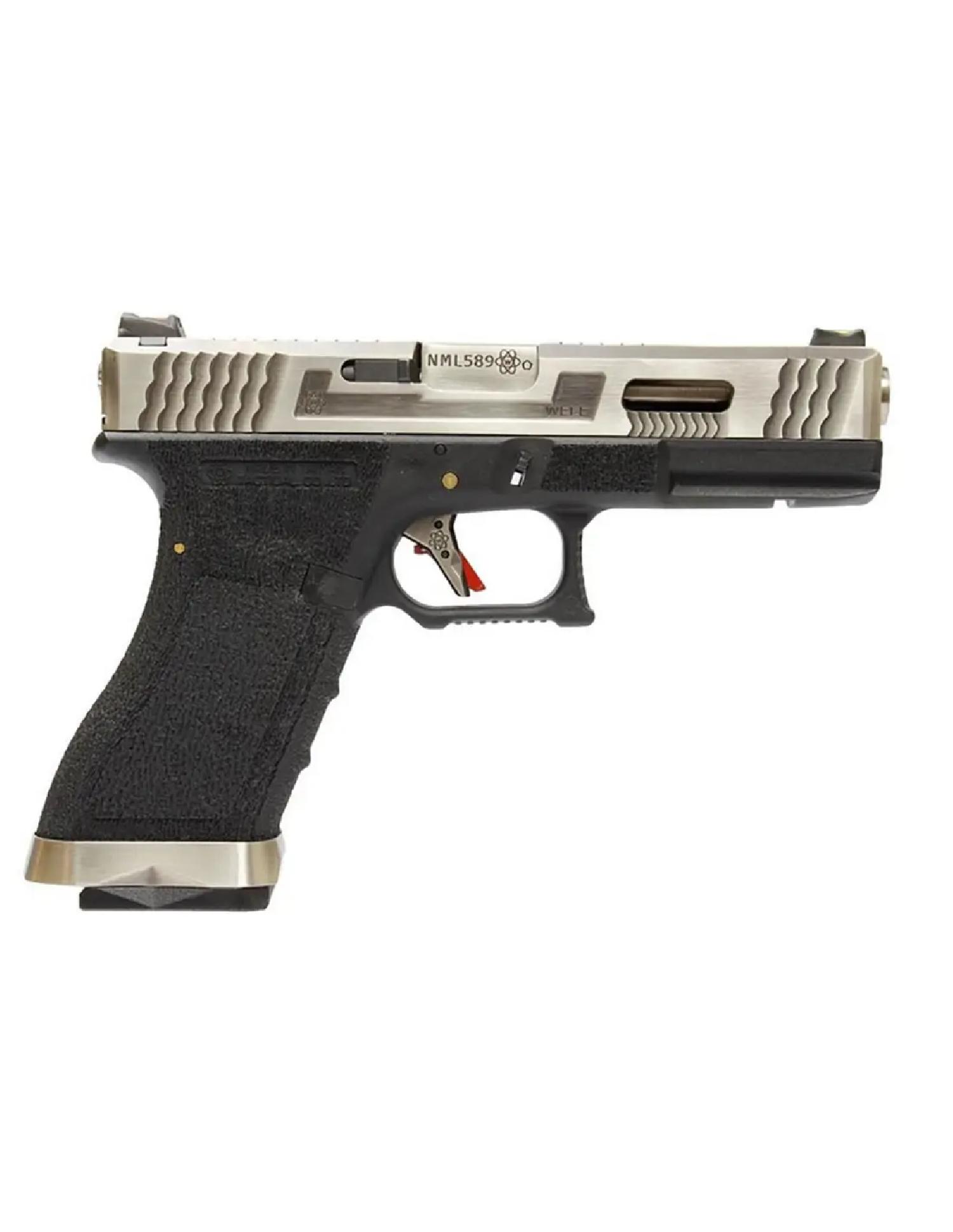WE Glock G17 T7 Gümüş Kızak & Namlu Siyah Gövde GBB Airsoft Tabanca