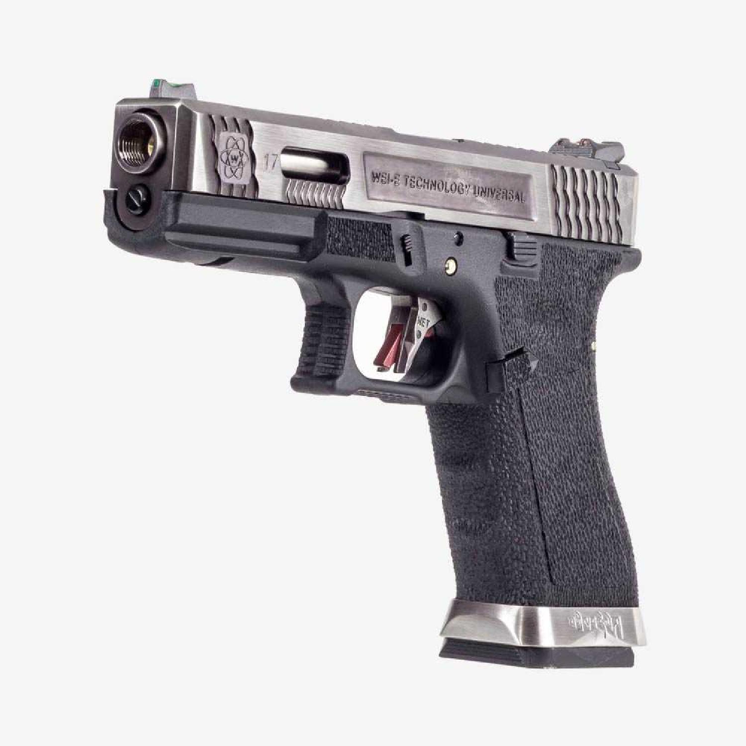 WE Glock G17 T7 Gümüş Kızak & Namlu Siyah Gövde GBB Airsoft Tabanca - Görsel 3