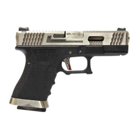 WE Glock G19 T7 Gümüş Kızak & Namlu Siyah Gövde GBB Airsoft Tabanca