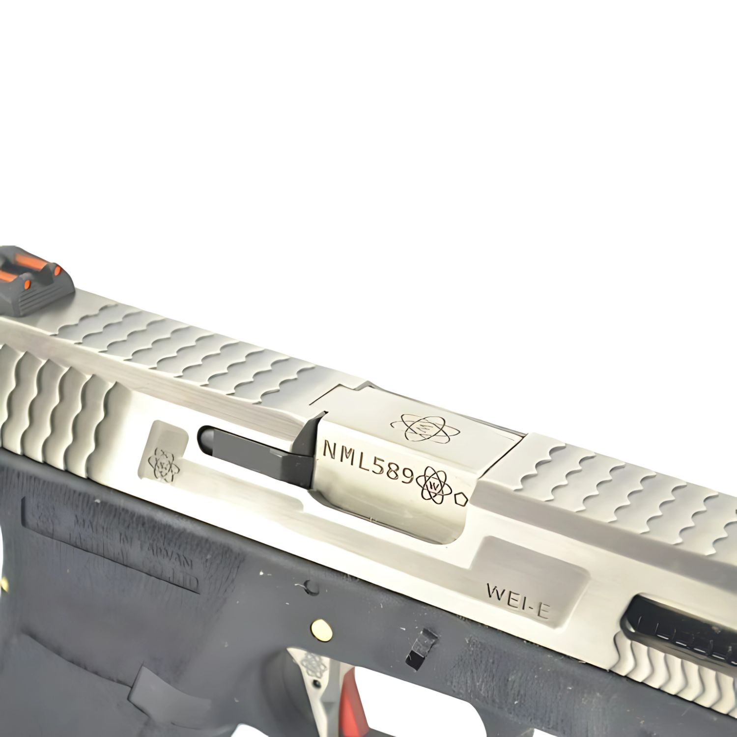 WE Glock G34 T7 Gümüş Kızak & Namlu Siyah Gövde GBB Airsoft Tabanca - Görsel 3