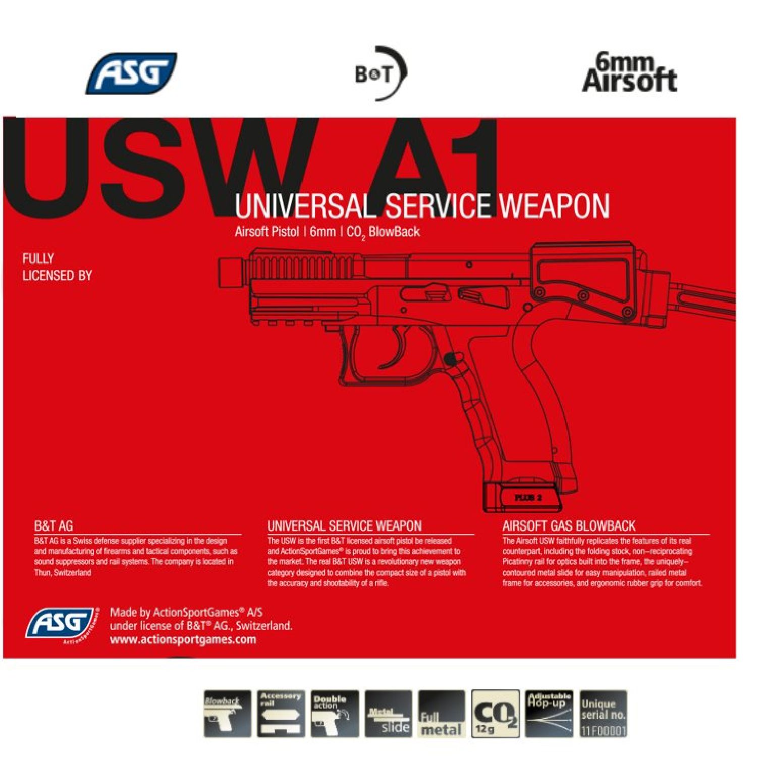 ASG BT Lisanslı USW A1 CO2 Blowback Airsoft Tabanca - Görsel 6
