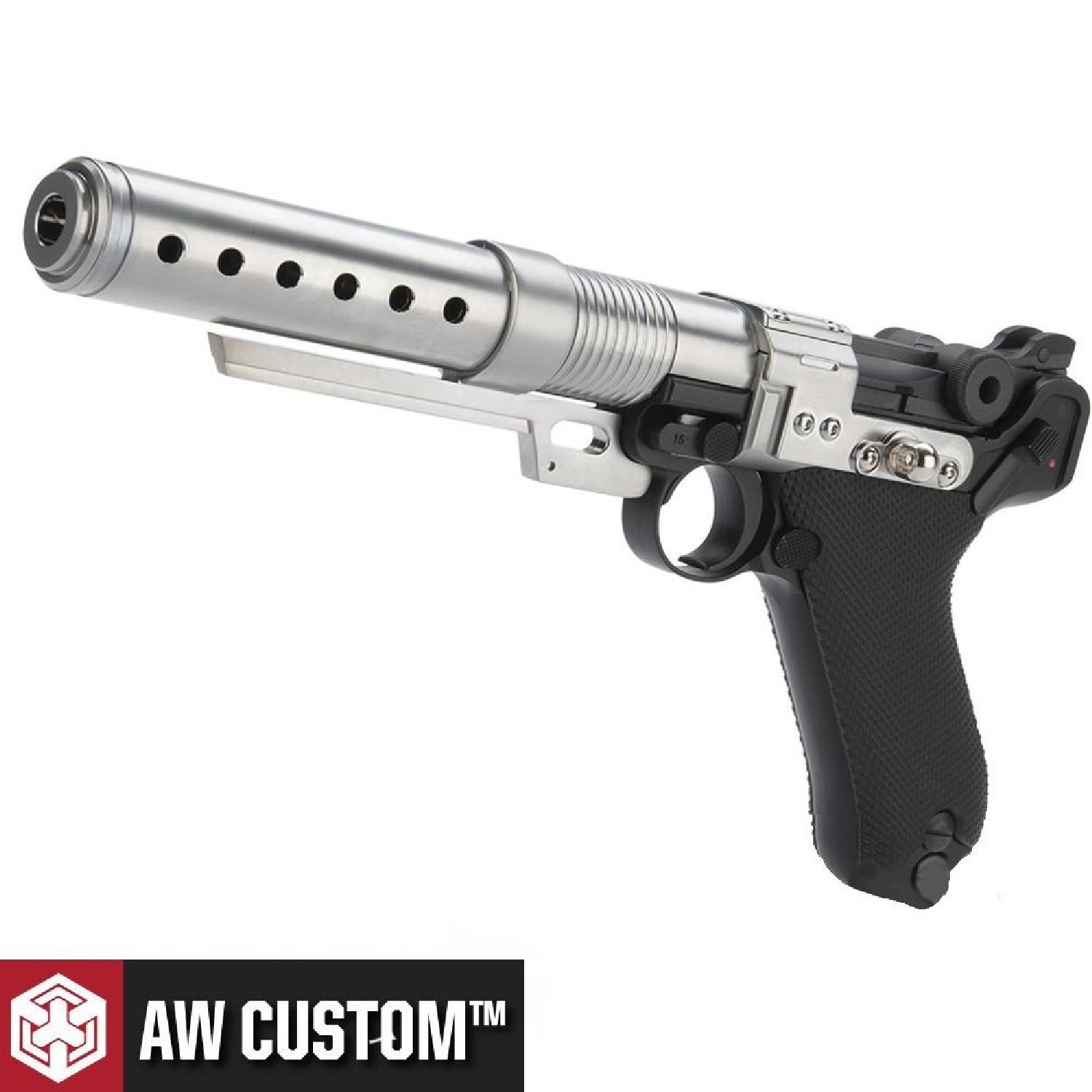 AW 6" Luger P08 Pull Barrel Gümüş & Siyah GBB Airsoft Tabanca