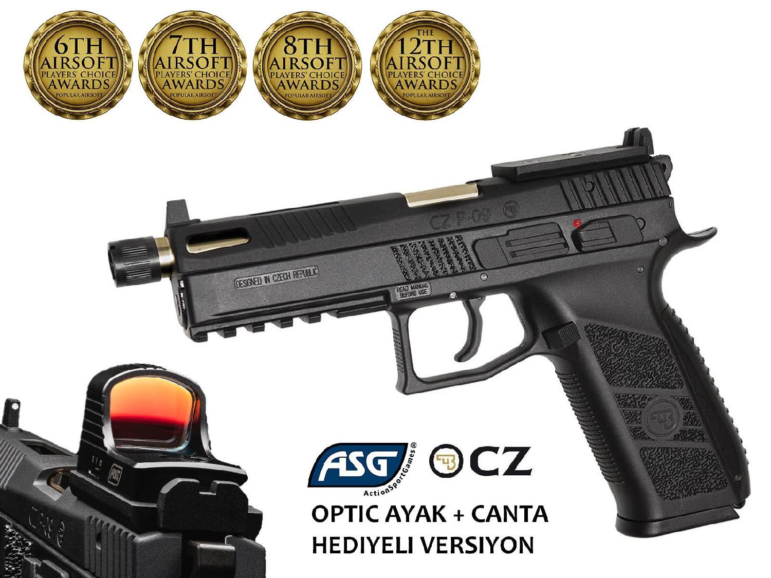 ASG CZ P09 Optik Ayak ve Çantalı Siyah CO2 Blowback Airsoft Tabanca